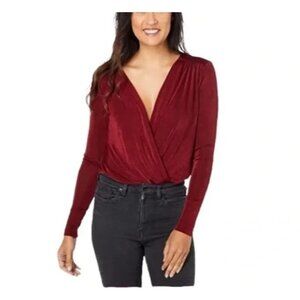 Free People Intimately Turnt Bodysuit Womens L Long Sleeve V-Neck Thong Burgundy